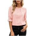 thumbnail image 4 of ClodeEU Women's Striped 3/4 Sleeve Blouse with Back Button ,Casual Loose Fit Shirt Pink,Women's Plus S, 4 of 8