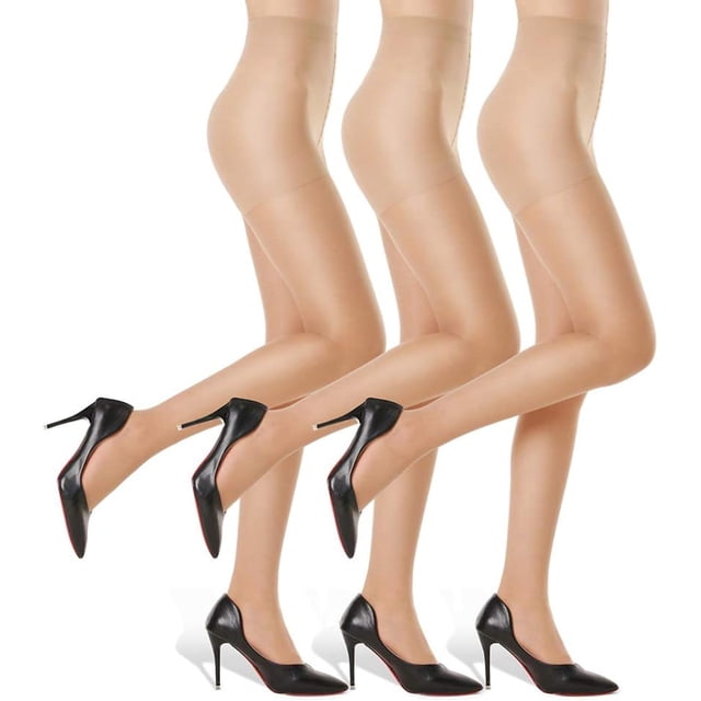 G&Y 3 pares de medias transparentes para mujer - Pantimedias superiores con control 20D con puntera reforzada