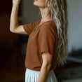 thumbnail image 6 of TGSLY Lace Crochet Trim Placket Tops for Women Notched V Neck Short Sleeve Blouses Loose Fit Dressy Casual Full Button Front Solid Color Tshirts XL, 6 of 7
