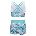 thumbnail image 4 of DPOIS Kids Girls 2 Pieces Swimsuit Crisscross Back Bra Top with Boyshorts Tankini Bathing Suits Turquoise 6, 4 of 7