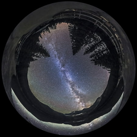Fish-eye lens panorama of Milky Way at Cameron Lake Alberta Canada Poster (Best Lens For Milky Way)