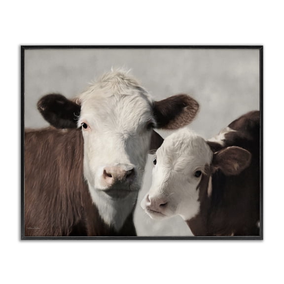 Stupell Industries Rustic Lodge Mommy & Me Cows Black Framed Giclee Art, 14 x 11, by Lori Deiter