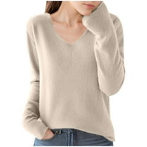 Admvng Womens Sweaters Solid Color Long Sleeved V-neck Knitted Sweater Thin Sweater Top, Size S-2XL