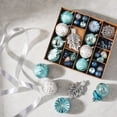 thumbnail image 4 of Blue‑Silver Christmas Tree Ornament Set 62 Pack, Shatterproof Plastic Baubles, Snowflake, Star and Leaf Hanging Decorations for Holiday Party Decor, 4 of 6