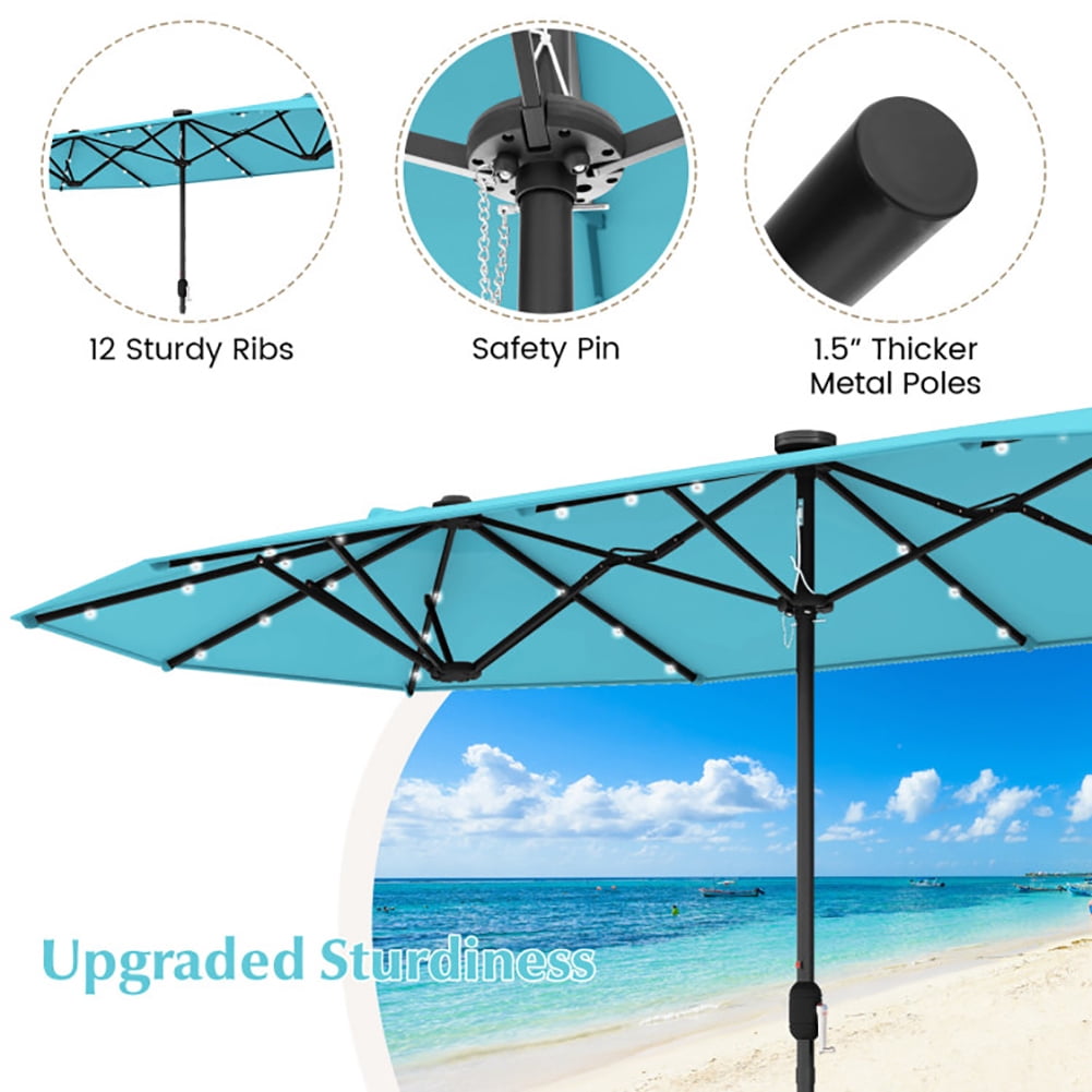 Yardi Yarda 13FT Double-sided Patio Umbrella with Solar Lights for Garden Pool Backyard-Turquoise