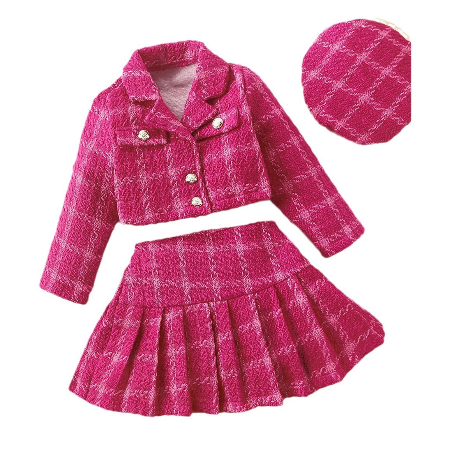 XXWXYD Toddler Baby Girl Fall Winter Clothes Set, Plaid Cardigan Jacket and Pleated Skirt with Hat, Formal Outfits Par𝗍y Dress