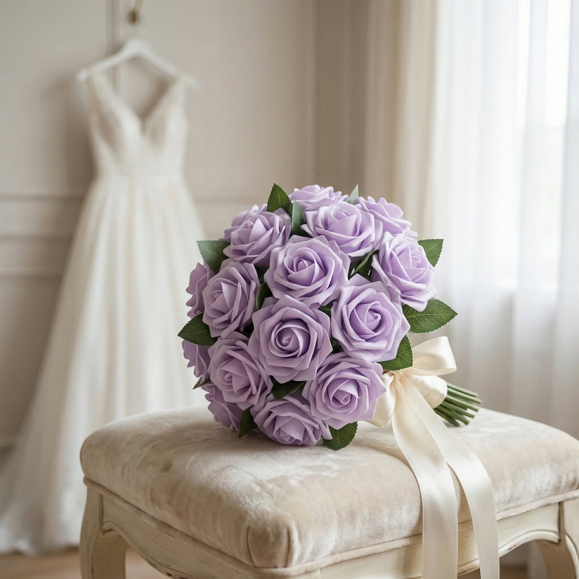 Unique Bargains Artificial Detachable Rose Silk Flower Light Purple 7.1"
