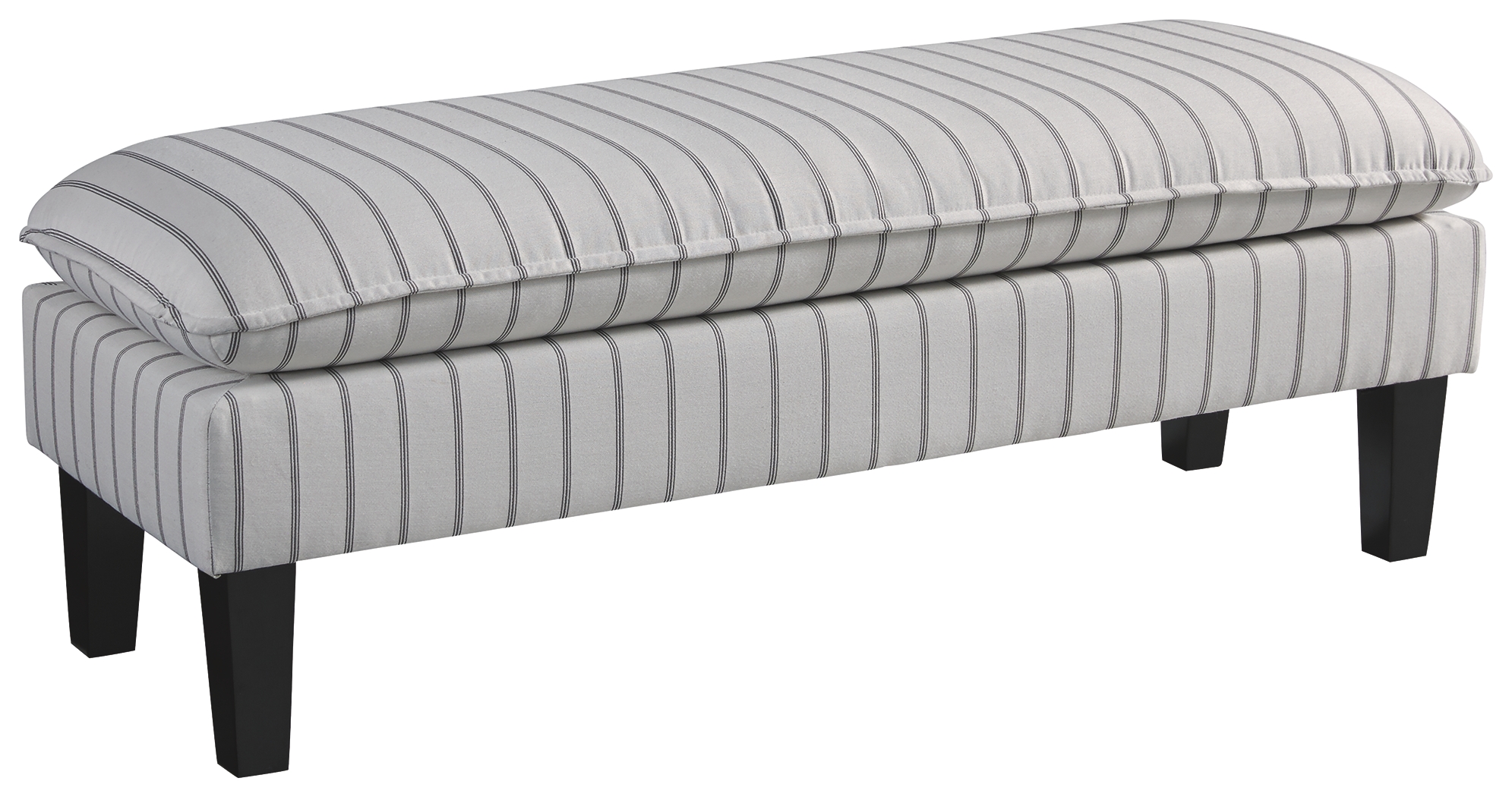 Wood and Fabric Accent Bench with Pillow Top Seat, White and Gray