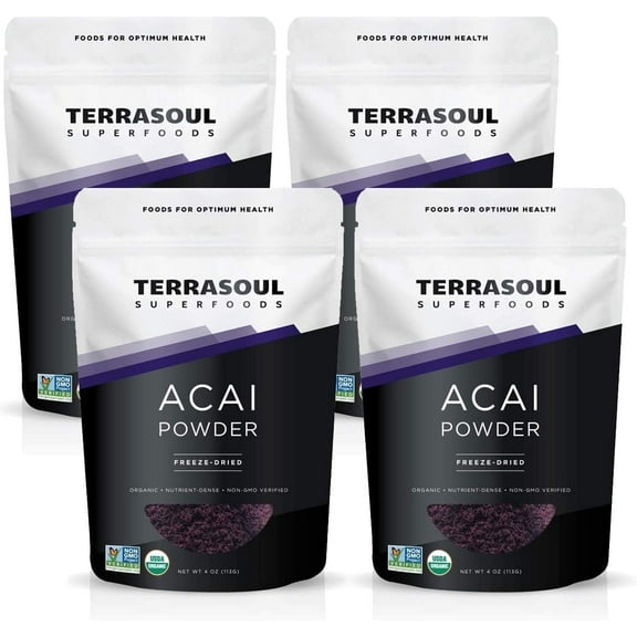 Terrasoul Superfoods Organic Acai Berry Powder, 1 Lb (4 Oz 4-Pack) - Freeze-Dried for Freshness, Omega Fats Boost for Smoothie Bowls, and Antioxidant-Packed Superfoods Recipes