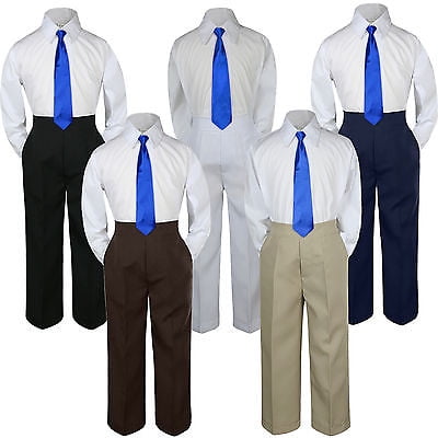 

3pc Royal Blue Tie Suit Shirt Pants Set Baby Boy Toddler Kid Uniform S-7
