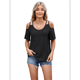 thumbnail image 3 of Blusas con Ojales para Mujer, Camisetas de Corta, Moda de Verano y 2025, Blusas con Hombros Descubiertos, Negras, Talla XL, 3 of 10