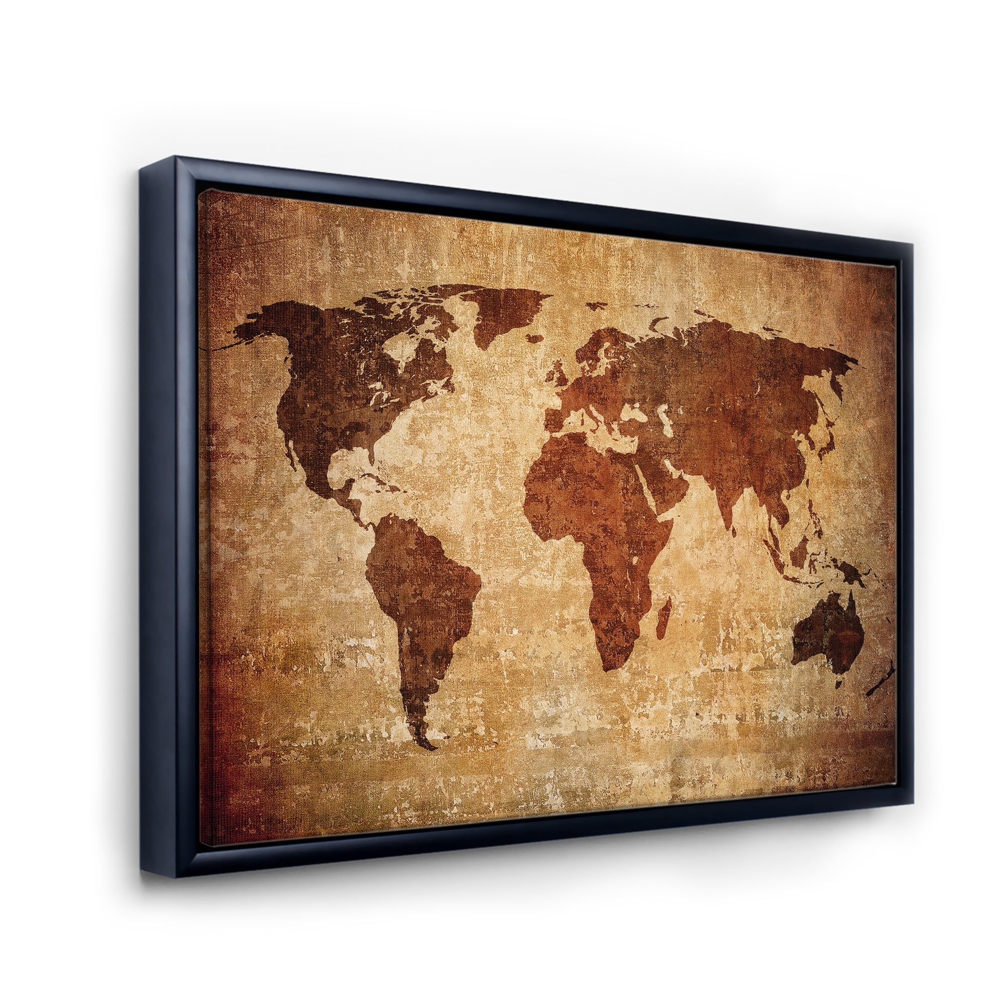 Designart 'Ancient World Map XI' Vintage Framed Canvas Wall Art Print