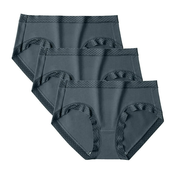 qelini 3 Pack Cotton Underwear Women Solid Elastic Waist Breathable Briefs Stretch Lightweight Seamless Panties