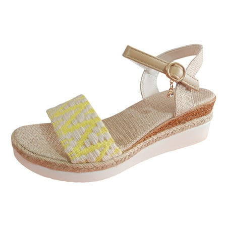 

Gzea Sandals For Women Ladies Summer Retro Colour Blocking Bohemian Style Woven Thick Bottom Slope With Large Size Sandals Slippers Summer Sandals Beige 37