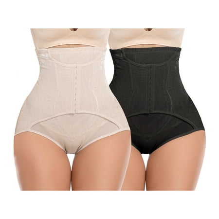 

QRIC 2-Pack Tummy Control Panties for Women Shapewear Butt Lifter Short High Waist Trainer Corset Slimming Body Shaper Underwear - Black/Beige (XS-3XL)