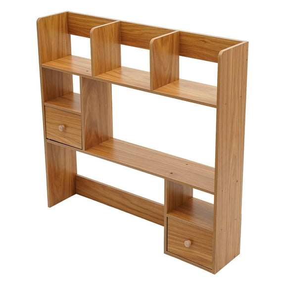 Wooden Desk Organizer, Sturdy Pine Wood Desktop Shelf with Multi-Tier Storage & Natural Finish, Office Supplies Organizer for Home or Work