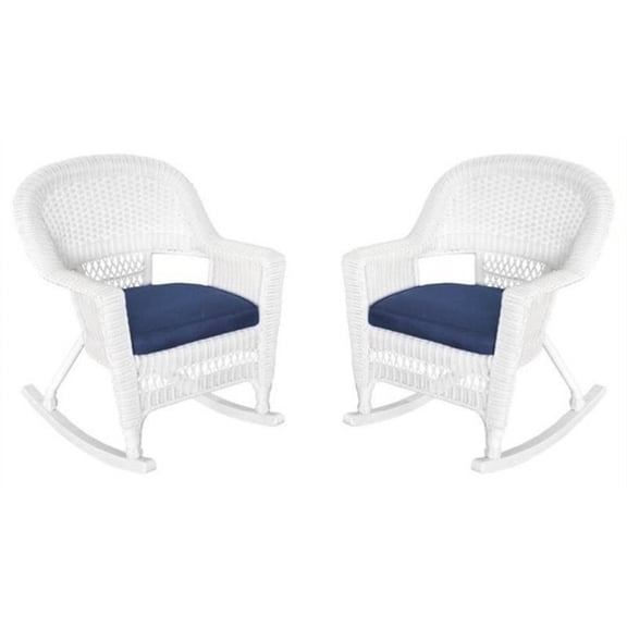 Pemberly Row Wicker / Rattan Rocker Chair in White/Blue (Set of 2)
