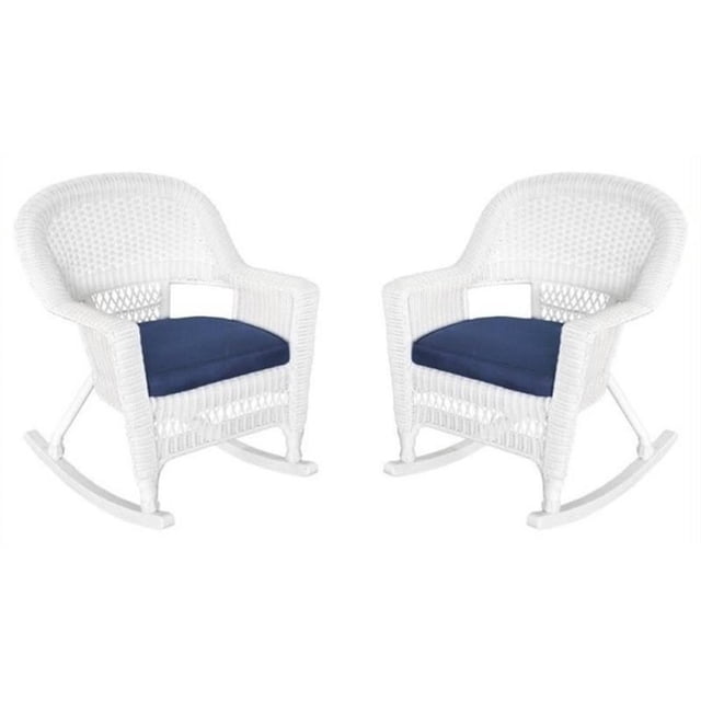 Pemberly Row Wicker / Rattan Rocker Chair in White/Blue (Set of 2)