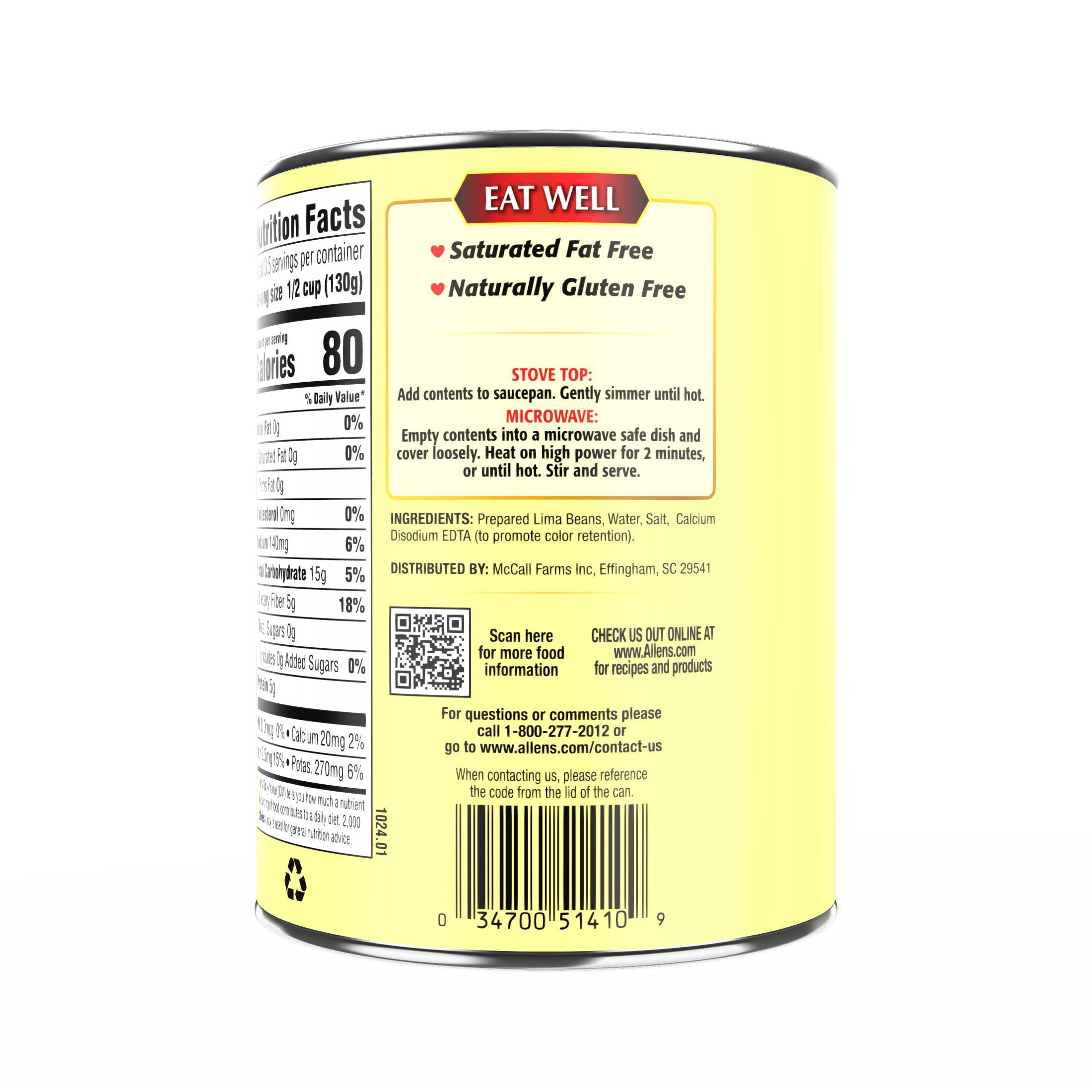 (5 pack) Allen's Lima Beans, Canned Vegetables, 15 oz Can