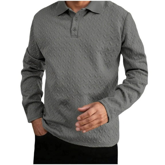 ZCFZJW Mens Quarter Button up Sweatshirt Quilted Long Sleeve Mock Neck Active Sweater Waffle Knitted Pullover Polo Shirts With Pockets Gray XXXL