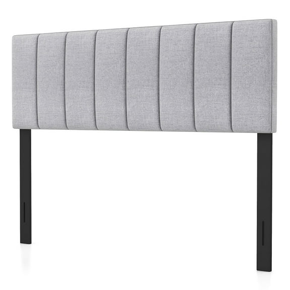 Gymax Linen Upholstered Headboard Vertical Channel Tufted Wood Leg for Full/Queen Gray