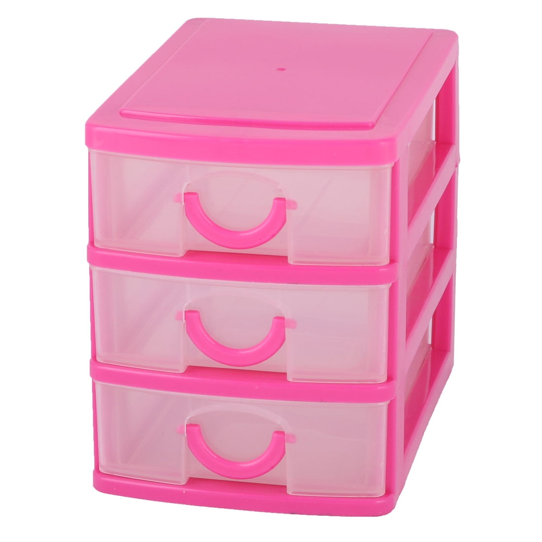 Dresser Plastic 3 Layers Trinket Cosmetic Holder Desk Storage Box Fuchsia