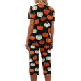 thumbnail image 6 of Women's Halloween Loungewear Set Short Sleeve Crew Neck Top and Capri Pants with Pockets All Over Ghost Pattern Breathable Soft Pajama Set for Daily Casual Wear Saffron M, 6 of 6
