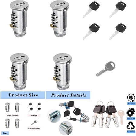 Qocuchu 3434 4-Pack Lock Cores for Thule One-Key System, Universal Fit Rack Locks for Bike Racks, Roof Cargo, Towers, and Ski Racks