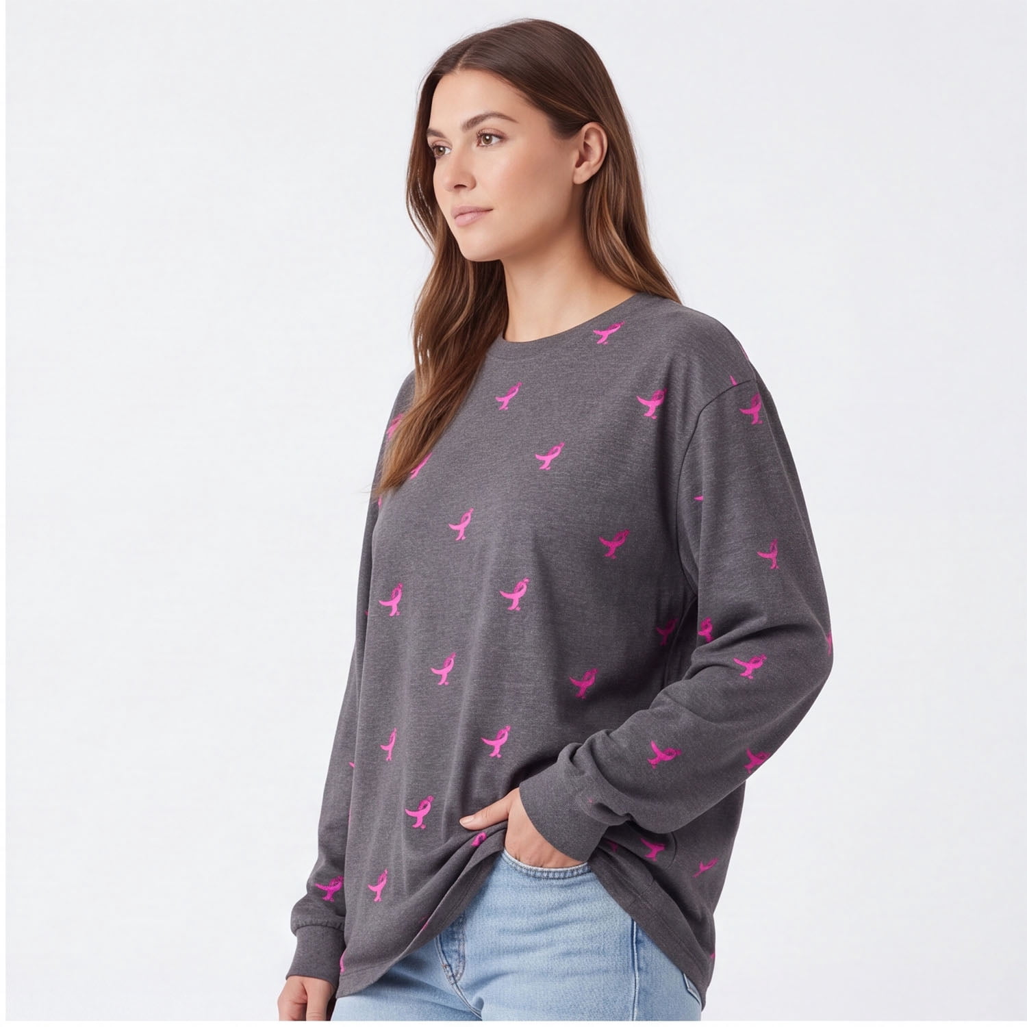 SUSAN G KOMEN MEN'S RIBBON DOTS MENS SGK LONG SLV TEE, BREAST CANCER AWARENESS SHIRT, SIZES XS-3XL