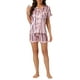 thumbnail image 2 of Conjuntos de pijama de satén para mujer INSPIRE CHIC, camisa de botones y pantalones cortos de 2 piezas, ropa de casa floral, S rosa azul, 2 of 5