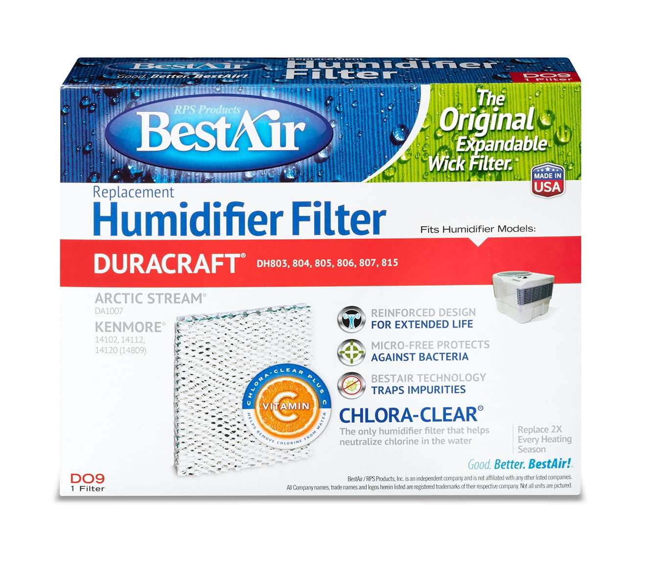 BestAir DO9 Humidifier Replacement Wick Filter for Duracraft 8.6" x 7