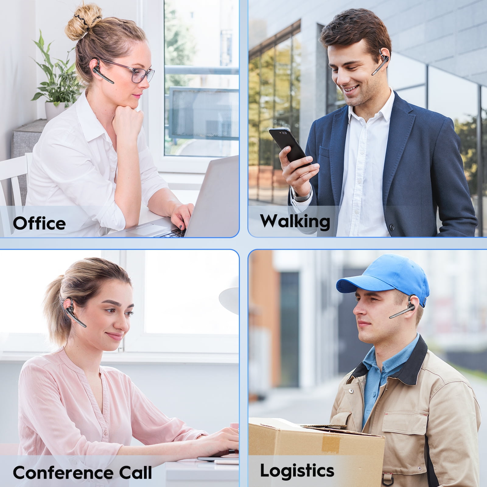 New Bee Bluetooth Headphones,V5.1 Wireless Bluetooth Earpiece, 72H Talk Time, 500mAh Charging Case, ENC Dual Mic, Dual Device Connect, Ear Hook Design, USB-C/Wireless Charging, for Work/Driving/Calls
