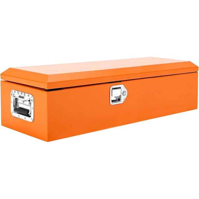 39x13x10in Steel Truck Bed Tool Box with Diamond Plate Side Handle and Lock Keys Portable Storage Organizer for Pickup RV Trailer Orange