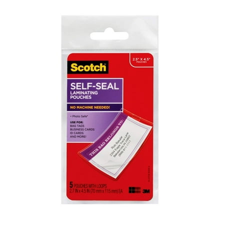 3m Scotch Pouch - 3M Scotch Self-Sealing Laminating Pouches, Bag Tags with Loops, Glossy, 5 Pouches (LS853-5G) - LS8535G