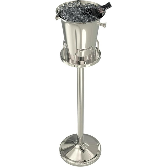 Ice Bucket with Stand Champagne Ice Bucket for party Stainless Steel Standing Champagne Ice Bucket Ice Cube Container Chiller Wine Bucket on Stand for Beer Bar BBQ Wedding KTV Club Kitchen