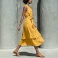 thumbnail image 6 of NTACZA Casual Dresses for Women Sleeveless Maxi Flowy Cotton Lien A-Line Round Neck Ruched Waist Vacation Front Tie Beach Yellow L, 6 of 7