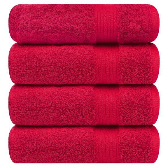 Ample Decor Bath Towel for Bathroom 30X54 inch 100% Cotton - 4pcs Red
