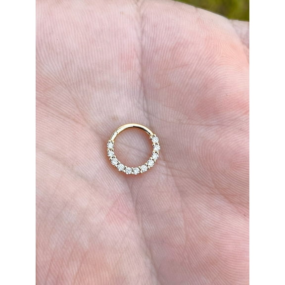 Clicker Nose Ring Septum Daith Hoop Ear With Natural Diamonds 14k Gold Yellow