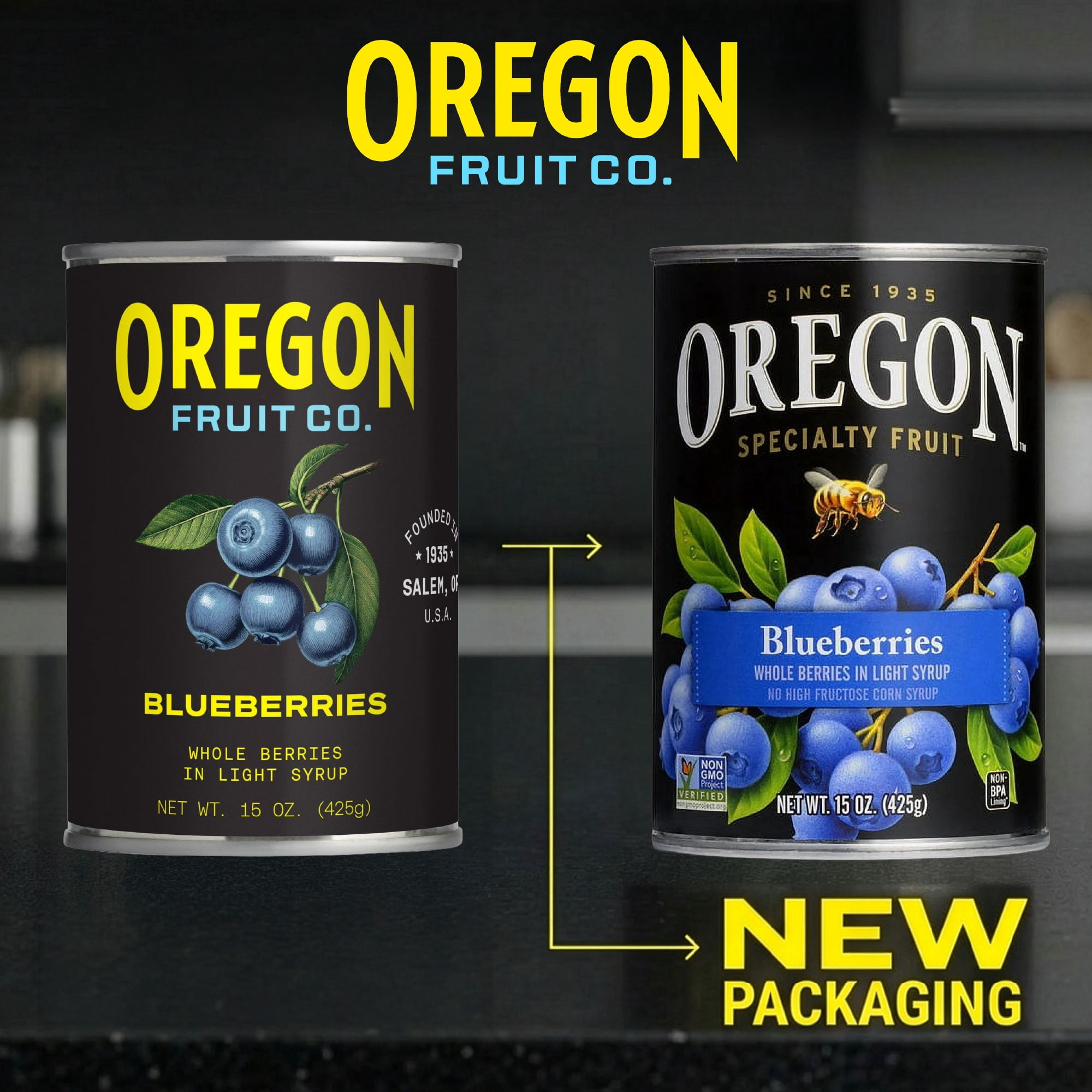 (3 pack) Oregon Fruit Co. Canned Blueberries in Light Syrup, 15 oz Can