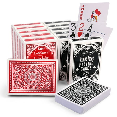 LotFancy Playing Cards, Jumbo Index, 12 Decks of Cards (6 Black 6 Red), Large Print, Poker Size