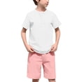 thumbnail image 2 of oelaio Boy's 2 Pieces Clothes Set Cotton Linen Summer Beach Outfits Short Sleeve Henley Shirts and Shorts Vacation Sets for Kids Pink 7 Years, 2 of 6