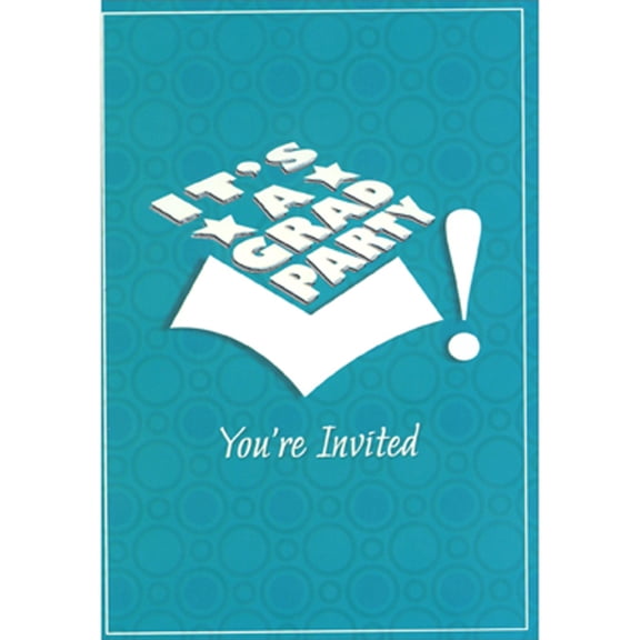 Designer Greetings It's a Grad Party: White Letters, Large Exclamation Point on Blue Package of 8 Graduation Party Invitations