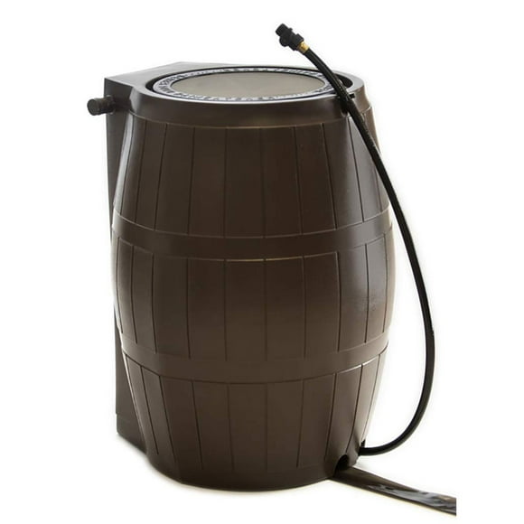 FCMP Outdoor RC4000 50 Gallon Outdoor Rain Water Catcher Barrel, Brown