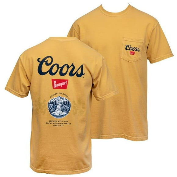 Coors 820050-large Banquet Old Front & Back Print Pocket T-Shirt&#44; Gold - Large