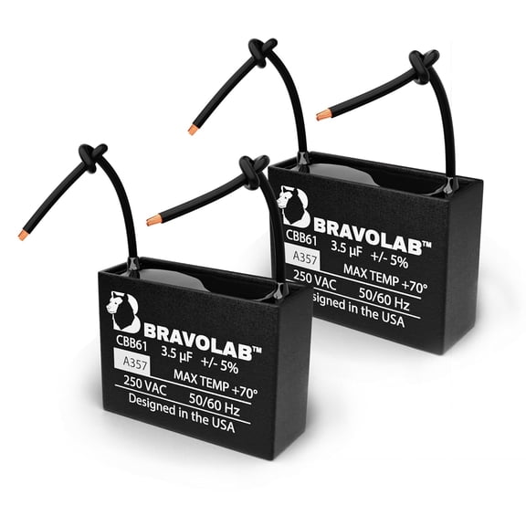 Bravo Lab CBB61 Ceiling Fan Capacitor 3.5 μF 250 VAC 50/60 Hz, 2 Wire Terminal Connections Compatible with Any Brand with Same Capacitance (2-Pack)