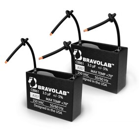 Bravo Lab CBB61 Ceiling Fan Capacitor 3.5 &mu;F 250 VAC 50/60 Hz, 2 Wire Terminal Connections Compatible with Any Brand with Same Capacitance (2-Pack)