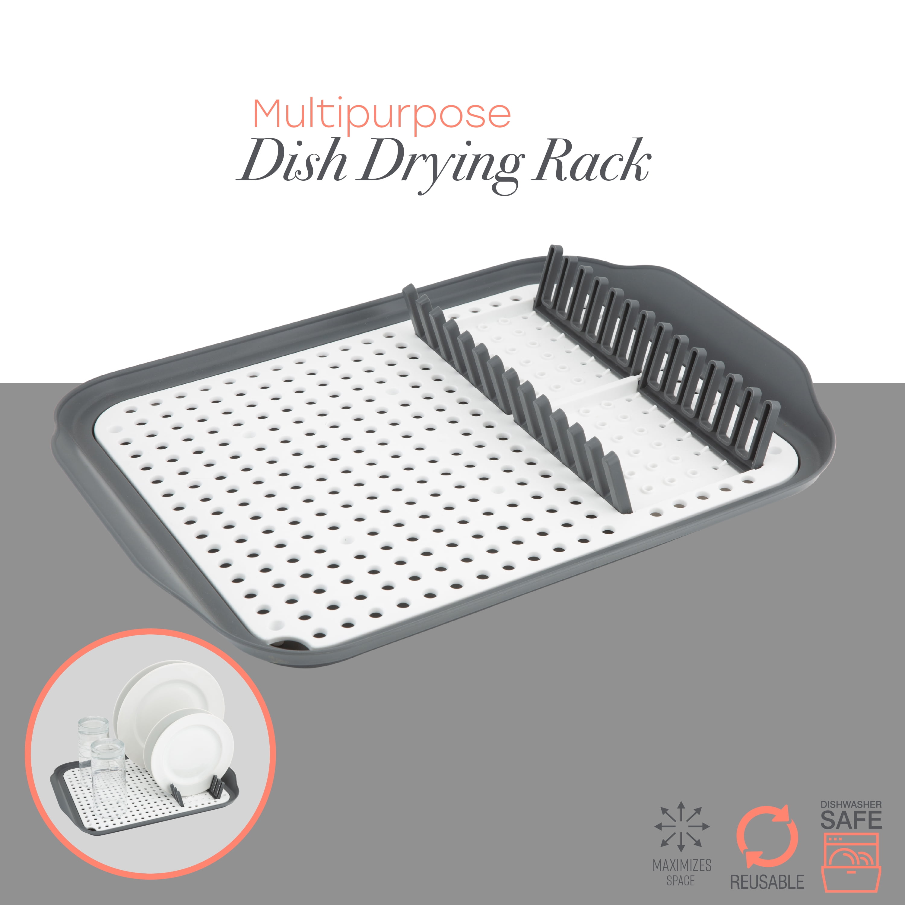 Kitchen Details 2 Tone Self Draining Dish Rack 16" L, Gray