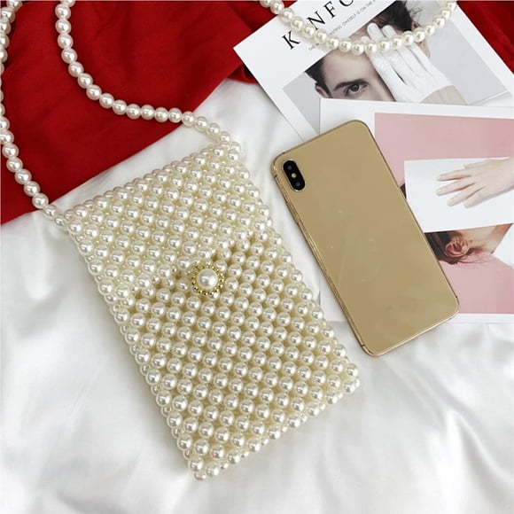 braveheart Hand-woven Pearl Bags Lady Beaded Shoulder Bag Handbag Flap Bag Mini Crossbody Bag