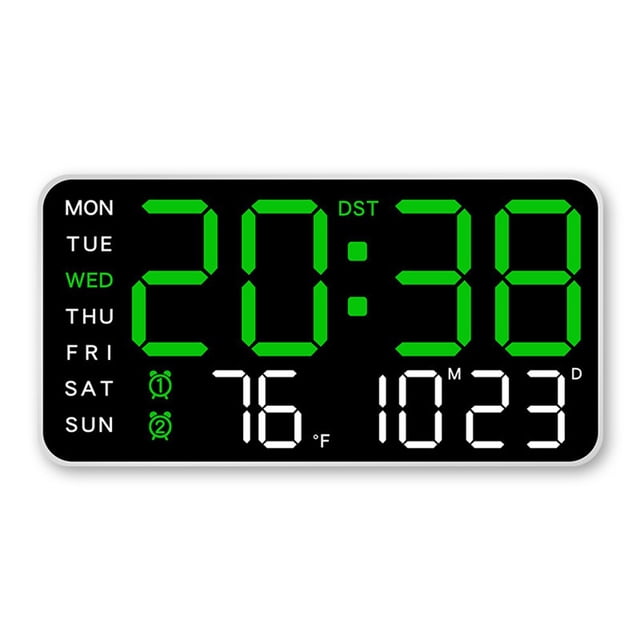 Large Digital Wall Clocks Week Date Temperature Display Voice Control Tables LED 12/24H Alarm Clock Brightness Adjustable Clock