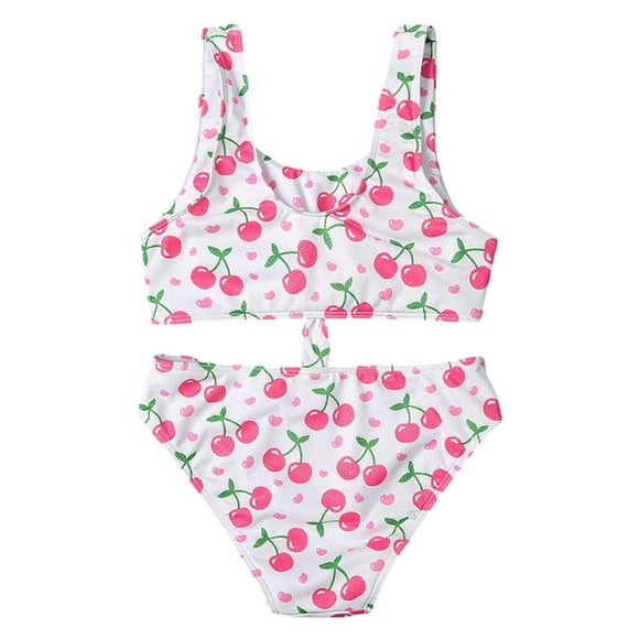 Sunnyoo Girls Bikini Swimsuit Cherry Print Bathing Suit Quick Drying Swimwear Set, Sizes 5-9